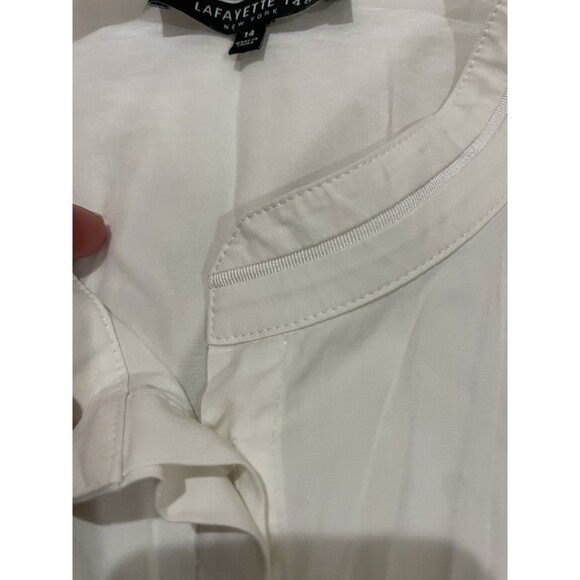 Lafayette 148 White Poplin Button Up Shirt Size 14 Womens Long Sleeve Blouse - Picture 7 of 12